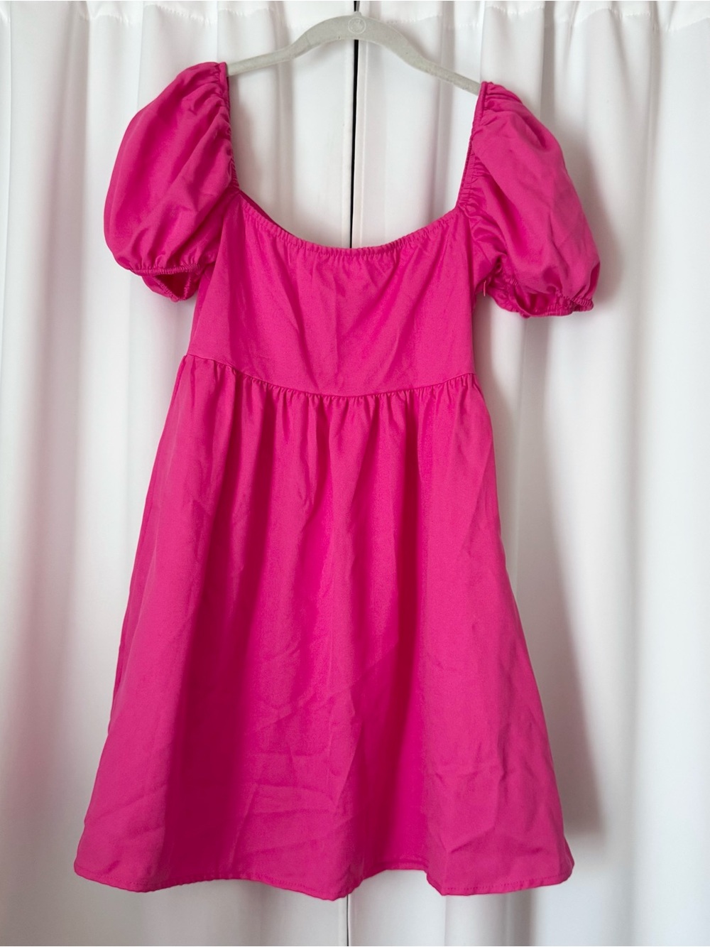 Barbiecore Puff Sleeve Babydoll Dress in Hot Pink Size Small